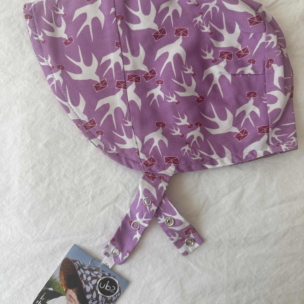 Ub2 Handmade USA Kids Sun Bonnet Lilac Bird Print Reversible Pink Fower/Butterfl